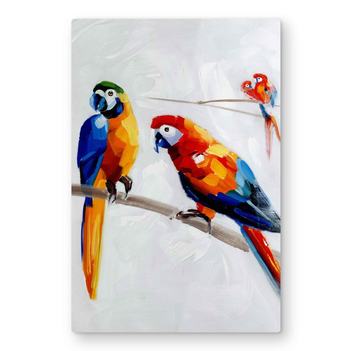 C1MP2030YRLMCM 20 x 30 in. Parrots On A Branch - Blue Office Metal Print Wall Art for Home Decor