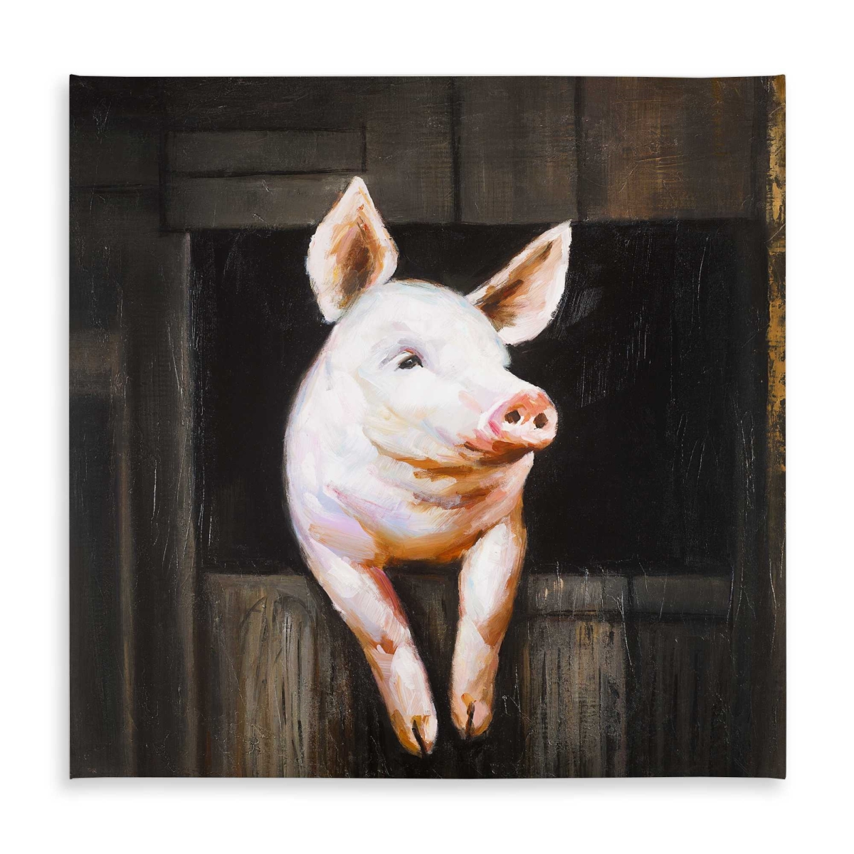 Picture of Begin Home Decor C1TC5858WCBTKQ 58 x 58 in. Smiling Pig Bedroom Black Tablecloth for Indoor & Outdoor