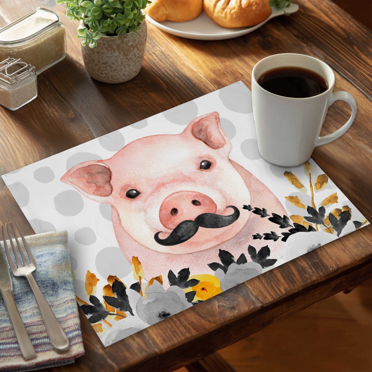 Picture of Begin Home Decor C4PP1418GVYIQC 14 x 18 in. Little Disguised Pig Polyester Placemat - Home Decor Accent - Set of 4