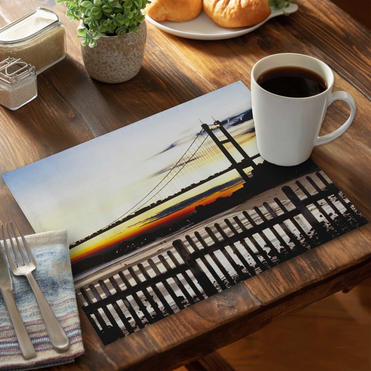 Picture of Begin Home Decor C4PP1418KXT0S2 14 x 18 in. Bridge by Sunset Polyester Placemat - Elegant Home Decor - Set of 4