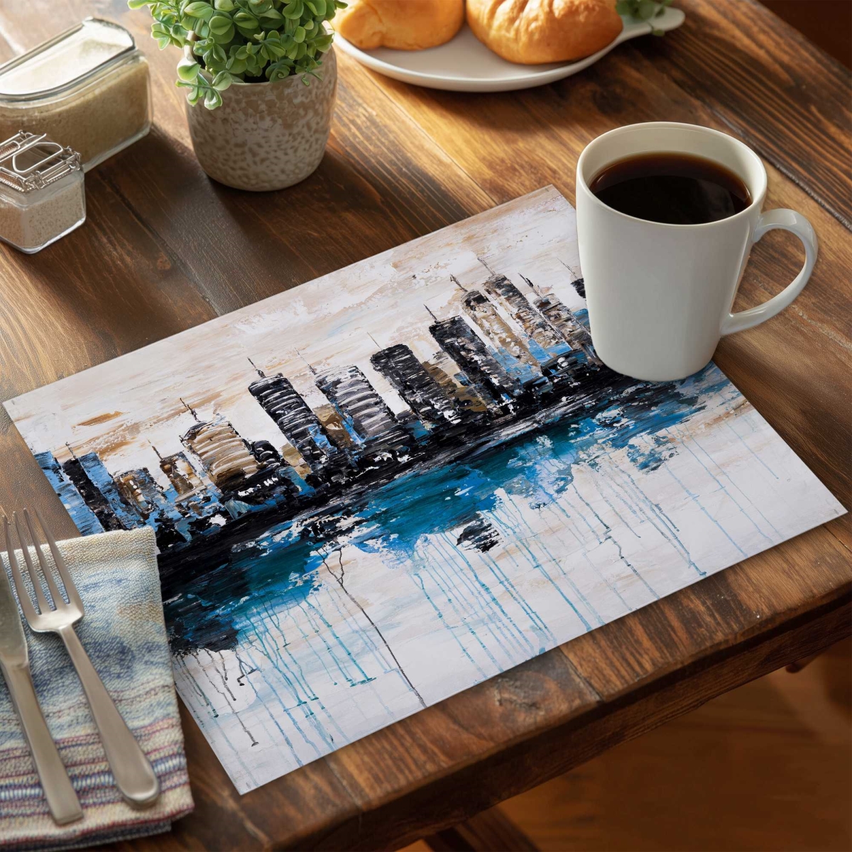 Picture of Begin Home Decor C4PP1418SR3Q84 14 x 18 in. Abstract City Reflection Placemat - Polyester Home Decor - Set of 4