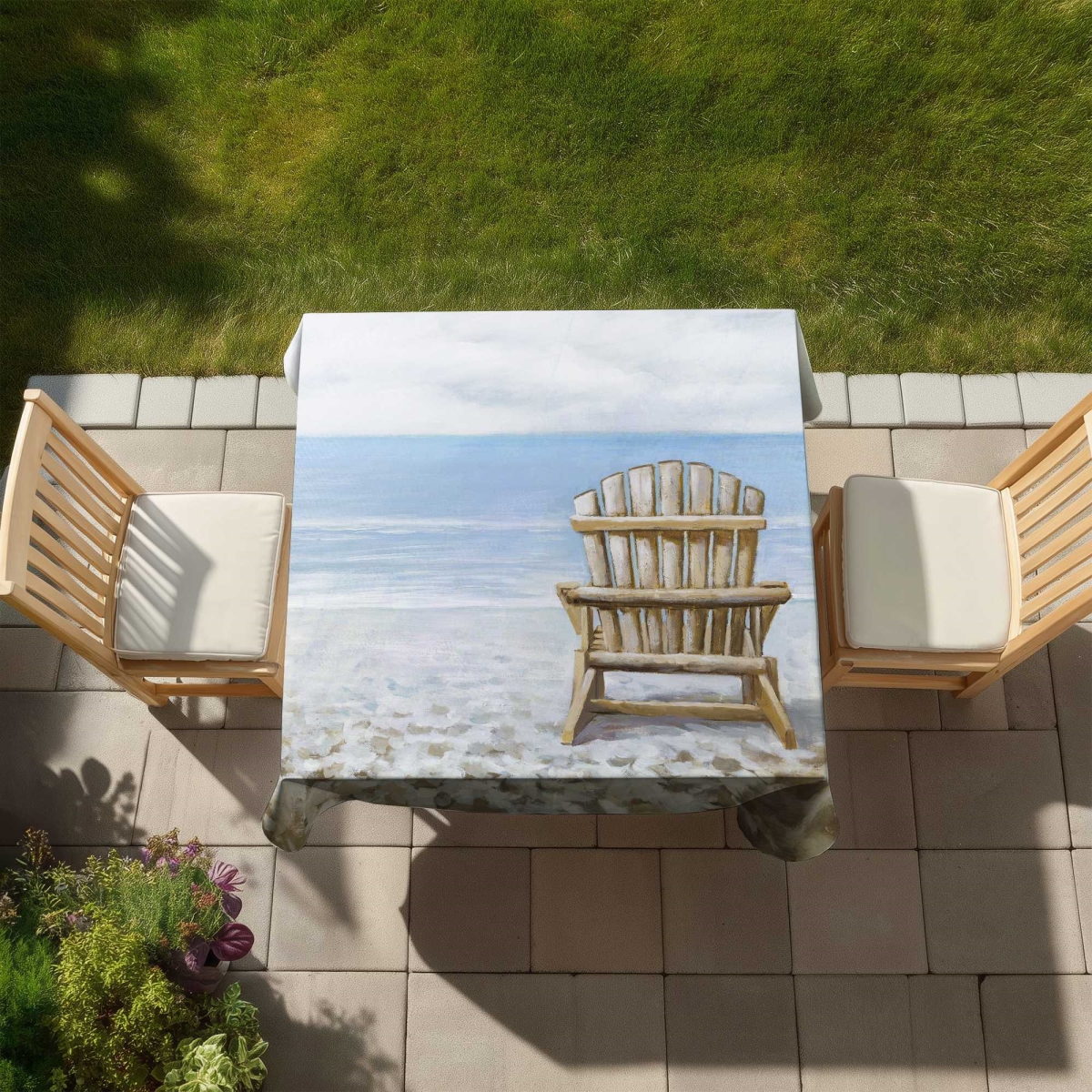 Picture of Begin Home Decor C1TC58581Z2QME 58 x 58 in. Wood Beach Chair - Marine Brown Indoor & Outdoor Tablecloth