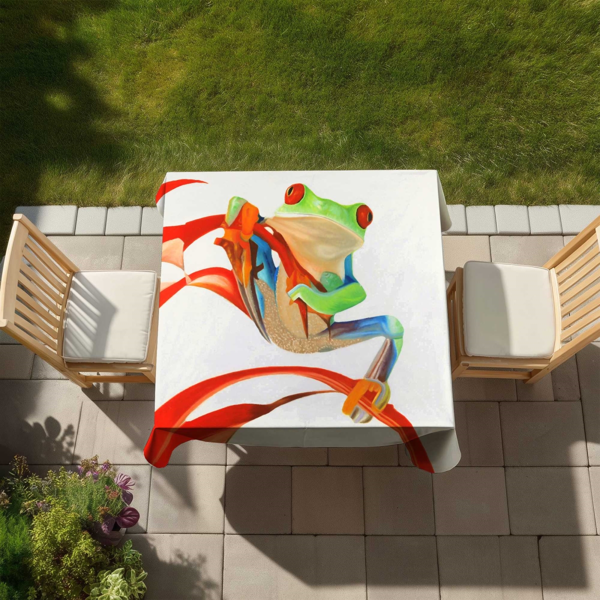 Picture of Begin Home Decor C1TC585882908V 58 x 58 in. Red-Eyed Frog - Livingroom Blue Indoor & Outdoor Tablecloth