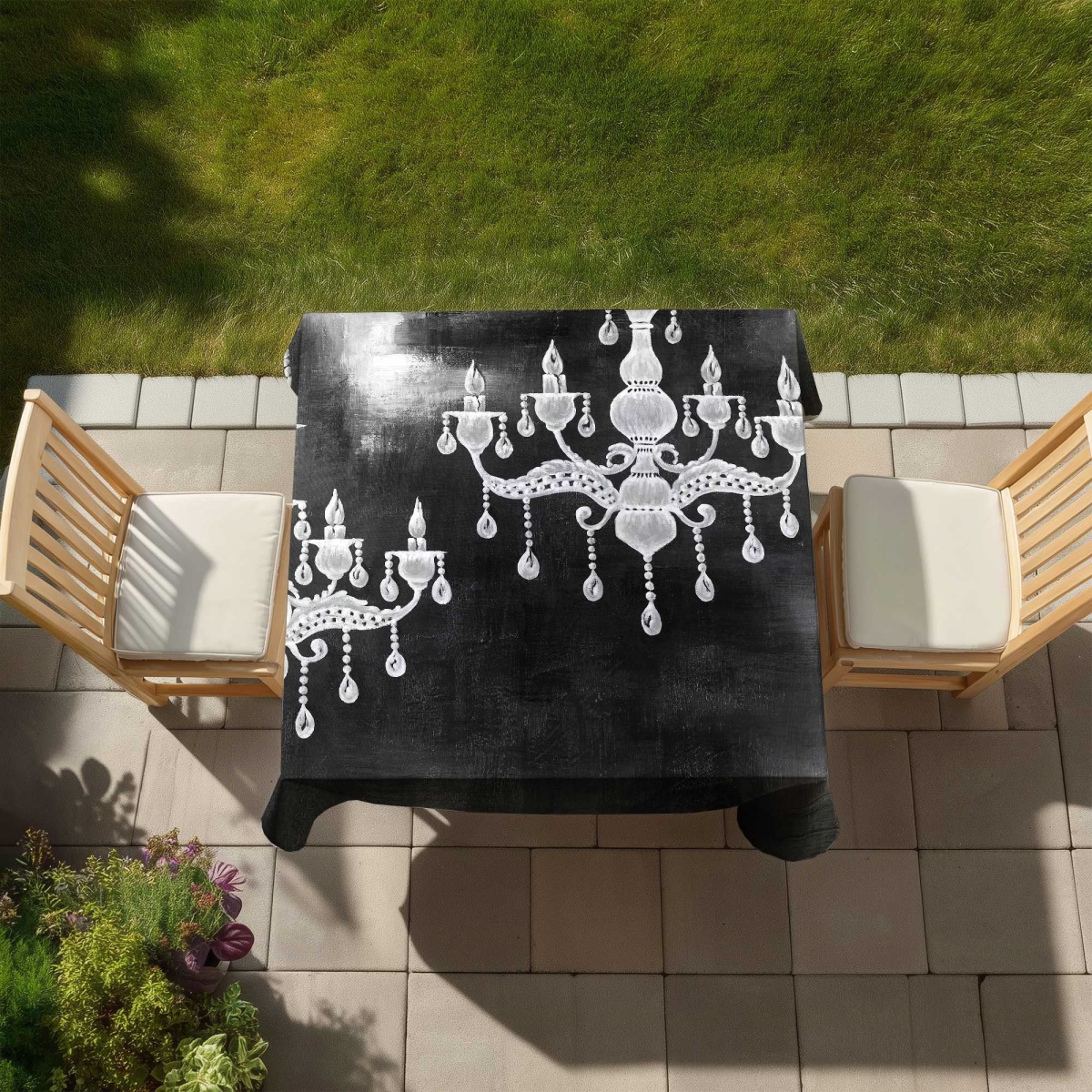 Picture of Begin Home Decor C1TC5858C51YCL 58 x 58 in. White Chandeliers - Kitchen Monochrome Tablecloth