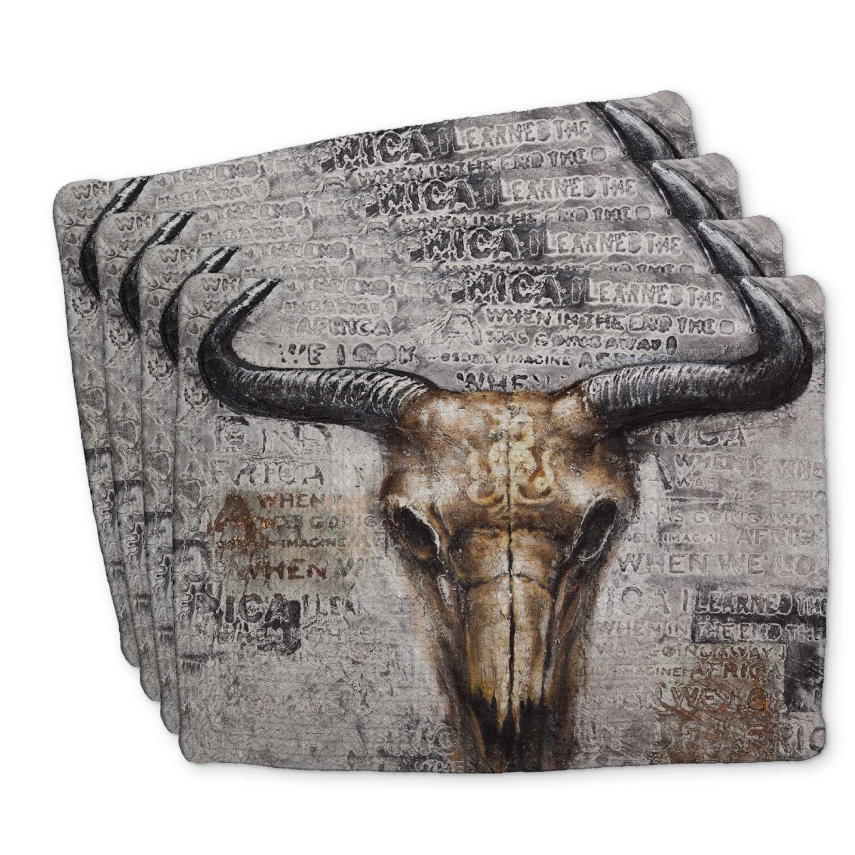 Picture of Begin Home Decor C4BP1418J0Y83C 14 x 18 in. Bull Skull Typography Braided Polyester Placemat - Decor - Set of 4