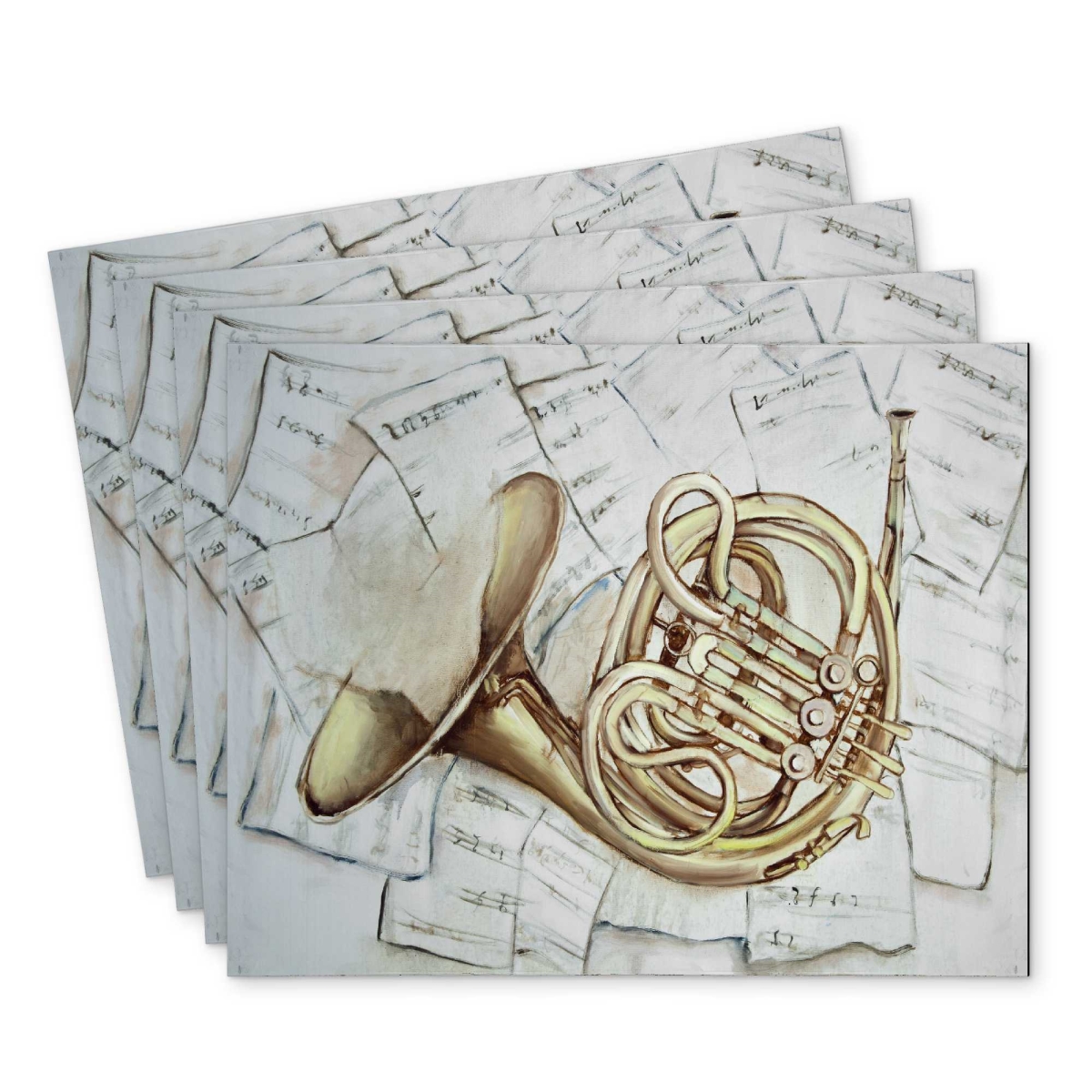 Picture of Begin Home Decor C4PP1418FNV1WR 14 x 18 in. Horn on Music Sheet Polyester Placemat - Home Decor Accent - Set of 4