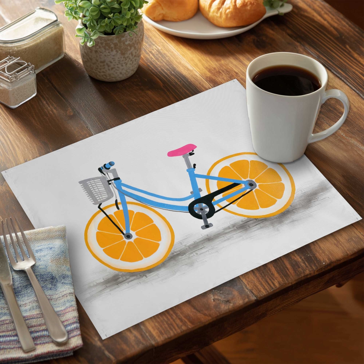 Picture of Begin Home Decor C4PP141875FKTV 14 x 18 in. Orange Wheel Bike Polyester Placemat - Home Decor Essential - Set of 4