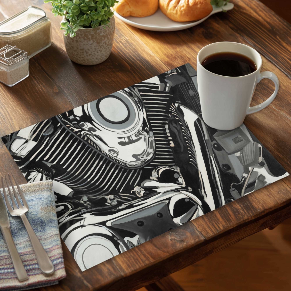 Picture of Begin Home Decor C6PP1418RHQ2K9 14 x 18 in. Motorcycle Engine Polyester Placemat - Stylish - Set of 6