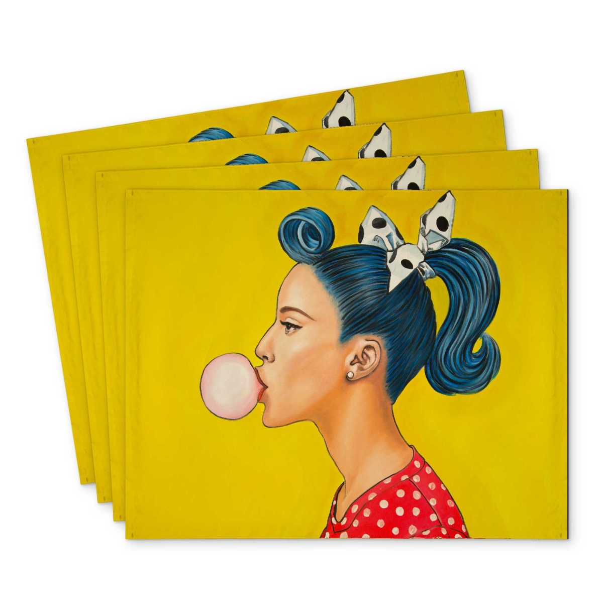 Picture of Begin Home Decor C4PP141861KEFJ 14 x 18 in. Retro Woman Ponytail Polyester Placemat - Home Decor Accent - Set of 4
