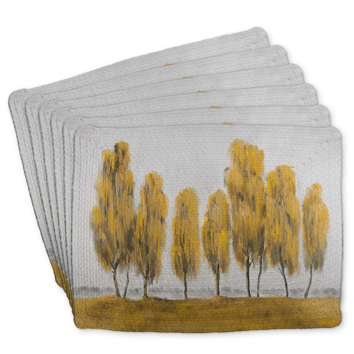 Picture of Begin Home Decor C6BP14188HFQ7H 14 x 18 in. Seven Abstract Yellow Trees - Braided Polyester Placemat - Set of 6