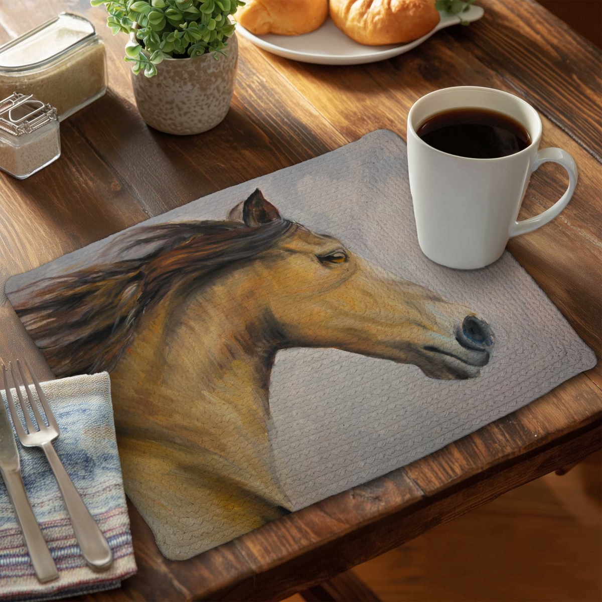 Picture of Begin Home Decor C4BP14181DDK1B 14 x 18 in. Proud Steed Placemat - Braided Polyester Home Decor - Set of 4
