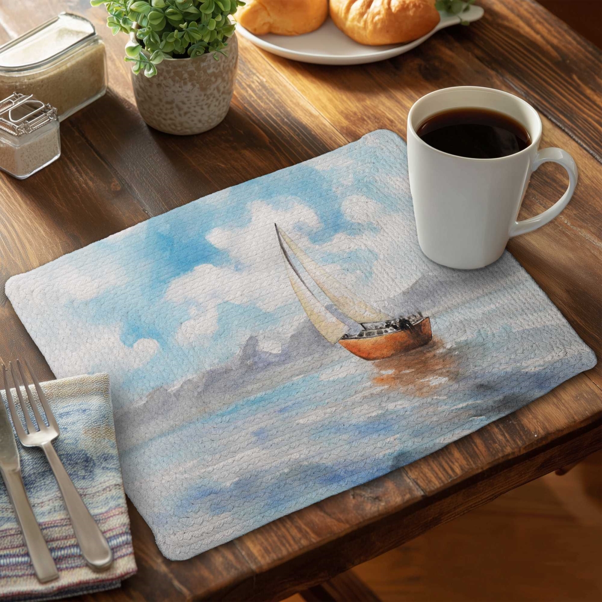 Picture of Begin Home Decor C4BP14182N5DC0 14 x 18 in. Sailboat Landscape Braided Polyester Placemat - Home Decor - Set of 4