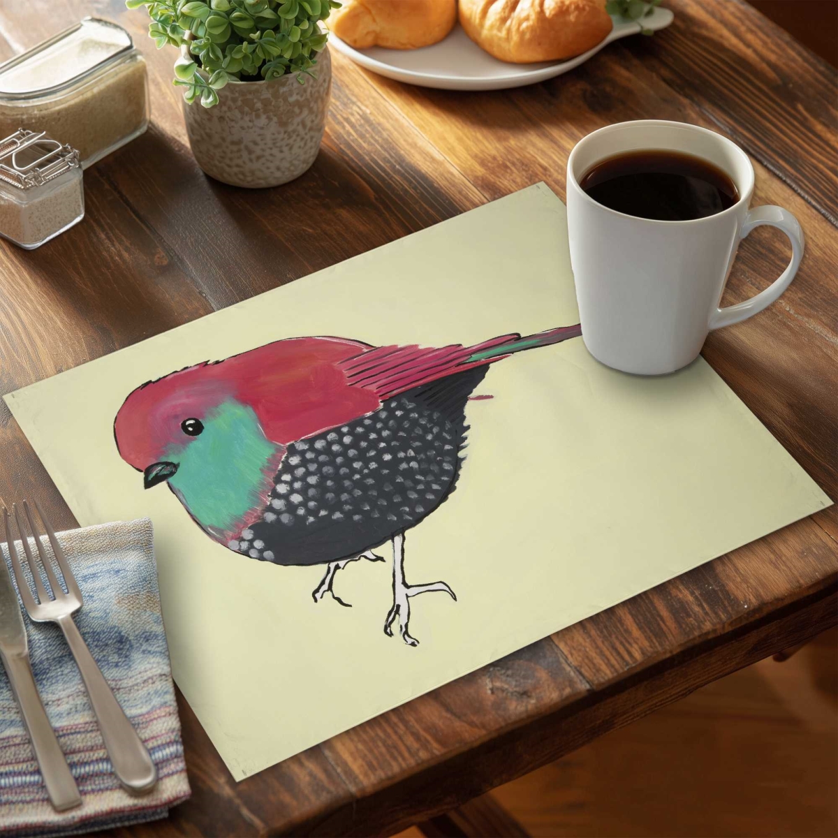 Picture of Begin Home Decor C4PP14180J6RHV 14 x 18 in. Little Purple Bird Illustration - Polyester Placemat - Set of 4