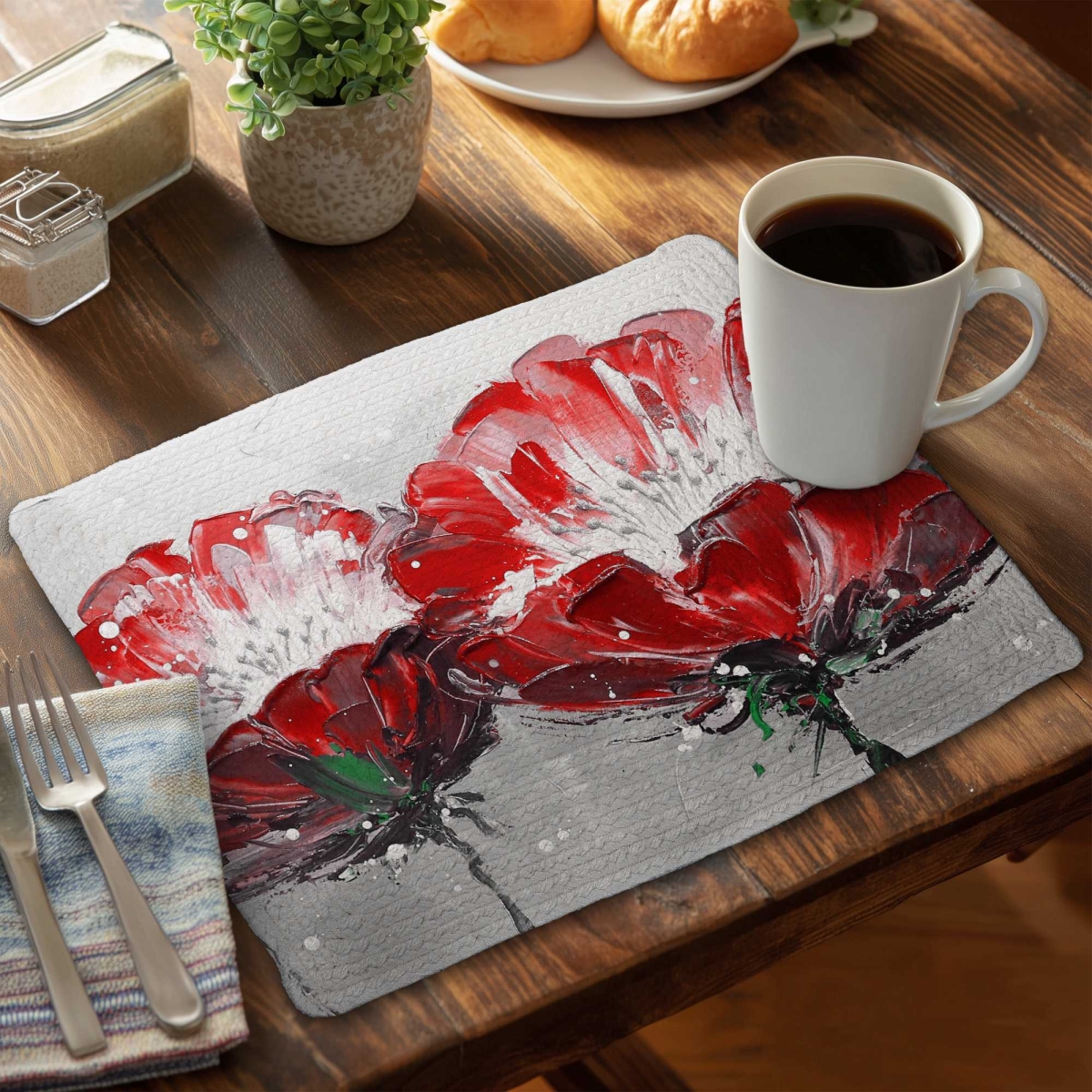 Picture of Begin Home Decor C6BP1418245ITH 14 x 18 in. Two Wild Flowers on Gray Background - Braided Polyester Placemat - Set of 6
