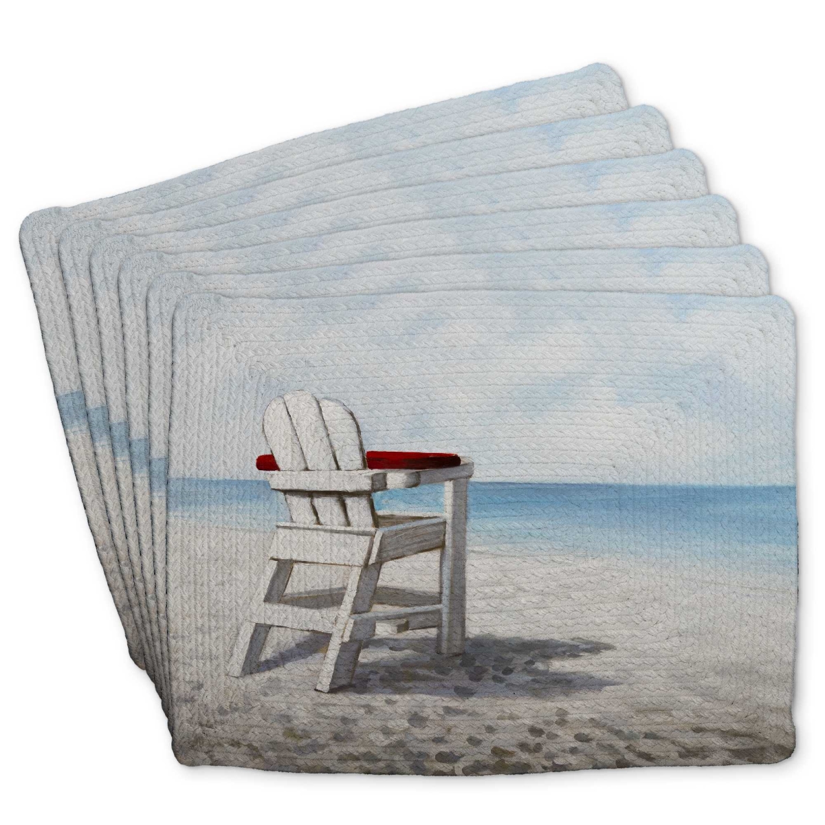 Picture of Begin Home Decor C6BP14183M2Q95 14 x 18 in. White Beach Chair - Braided Polyester Placemat - Set of 6