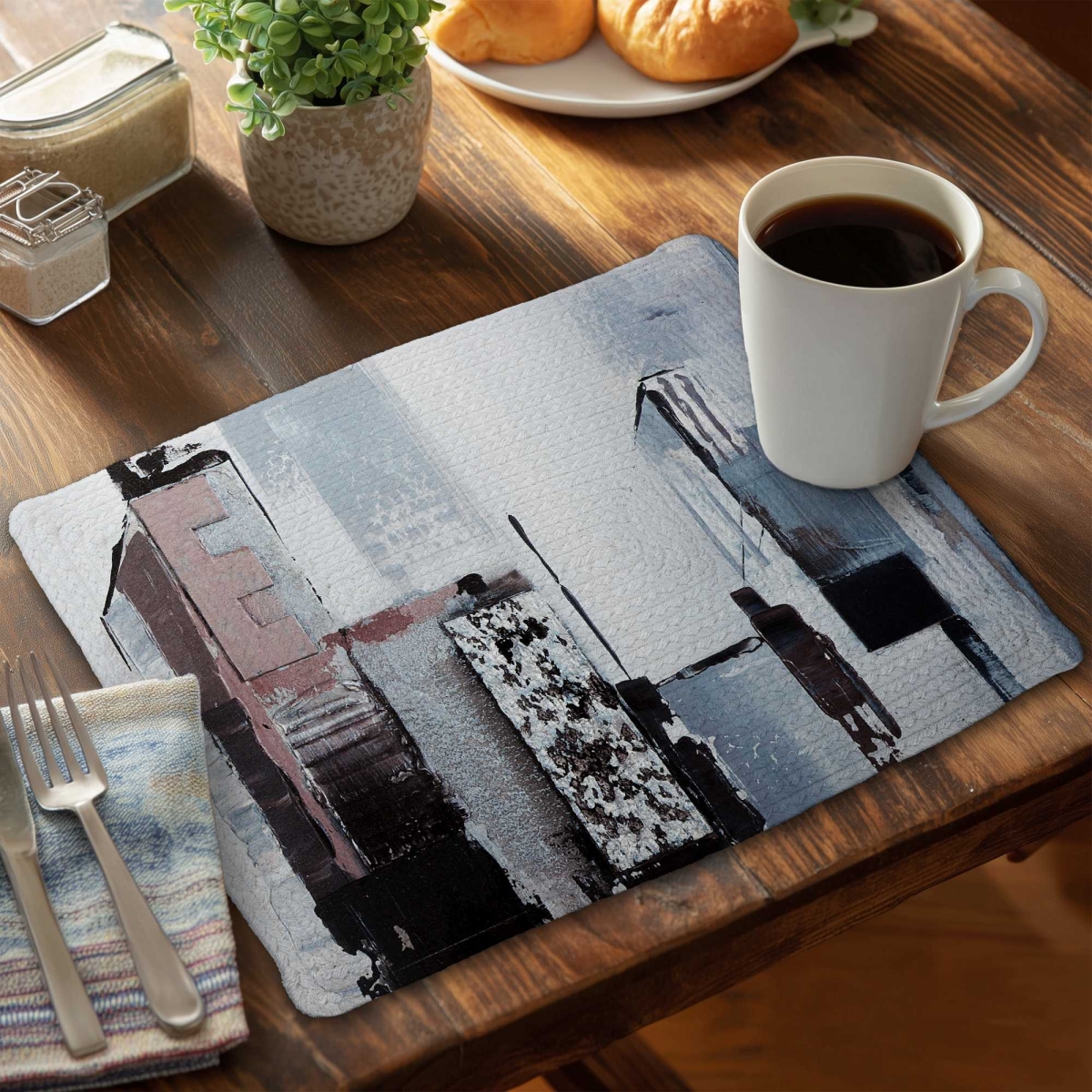 Picture of Begin Home Decor C6BP141854GM6C 14 x 18 in. Abstract Building Shapes - Braided Polyester Placemat - Set of 6