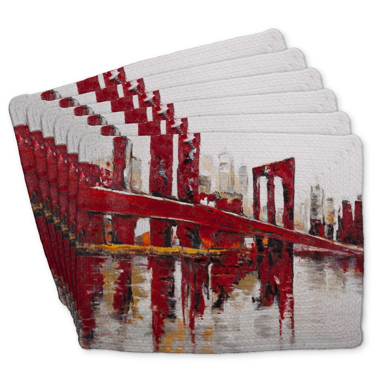 Picture of Begin Home Decor C6BP141855SMRU 14 x 18 in. Abstract & Industrial Red Bridge Braided Polyester Placemat - Set of 6
