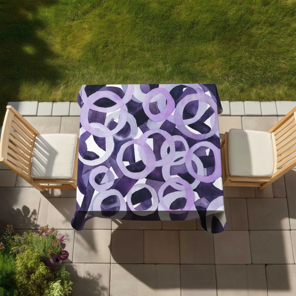Picture of Begin Home Decor C1TC5858JZ4DVS 58 x 58 in. Abstract Purple Rings Tablecloth - Stylish - Indoor & Outdoor