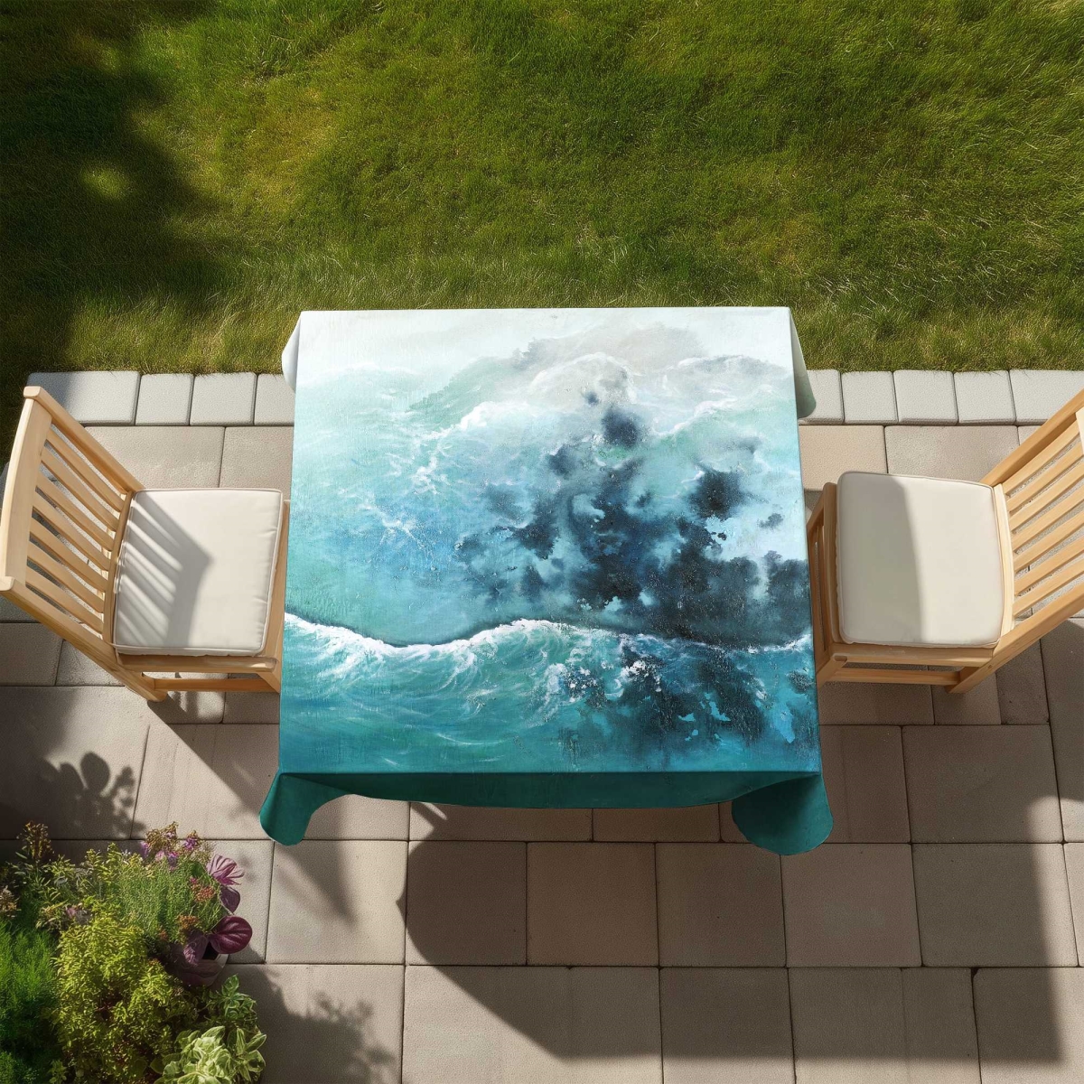 Picture of Begin Home Decor C1TC5858NYY4XF 58 x 58 in. Seaside of the Caribbean Tablecloth - Indoor & Outdoor Decor