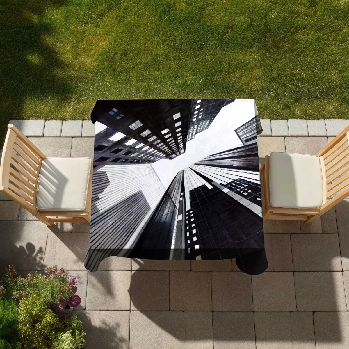 Picture of Begin Home Decor C1TC5858TQ128Q 58 x 58 in. Low-Angle View of the City Tablecloth - Contemporary Decor