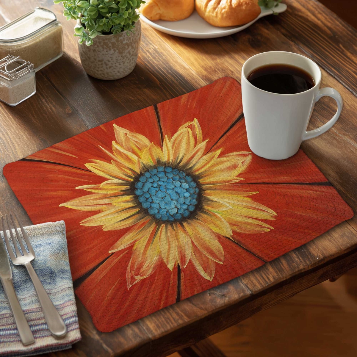 Picture of Begin Home Decor C4BP1418WKDIQH 14 x 18 in. Flower Middle - Braided Polyester Placemats for Home Decor - Set of 4