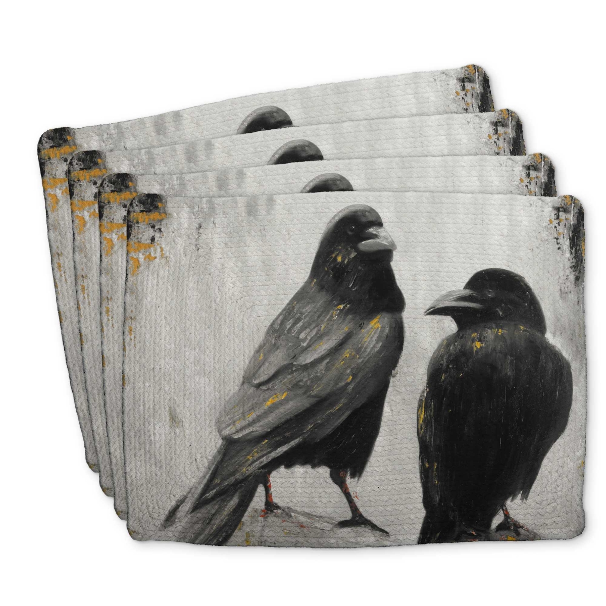 Picture of Begin Home Decor C4BP1418X6SJQR 14 x 18 in. Two Crows Birds Braided Polyester Placemat for Home Decor - Set of 4