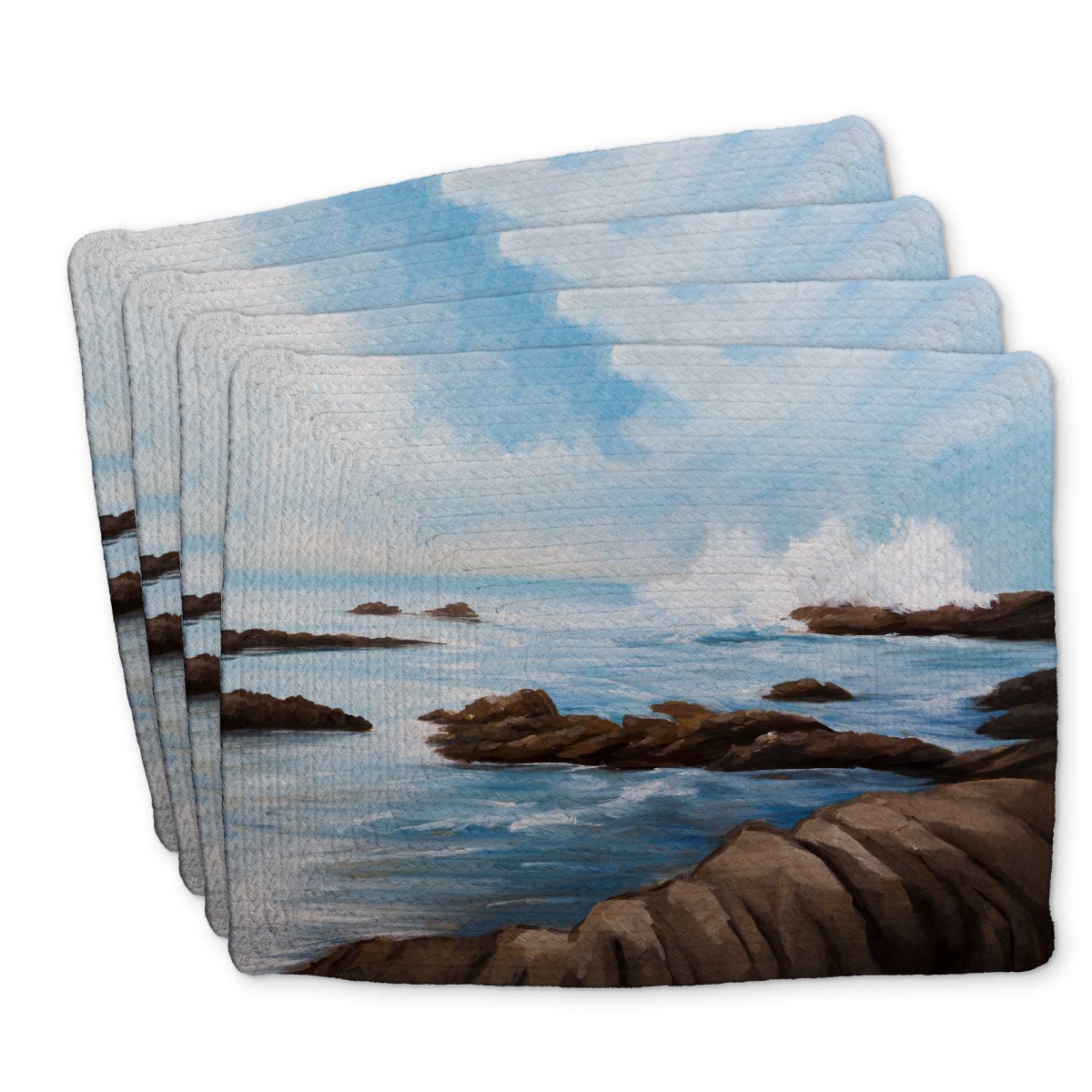 Picture of Begin Home Decor C4BP1418XEWXOQ 14 x 18 in. Seaside Wave Braided Polyester Placemat - Decor Essential - Set of 4