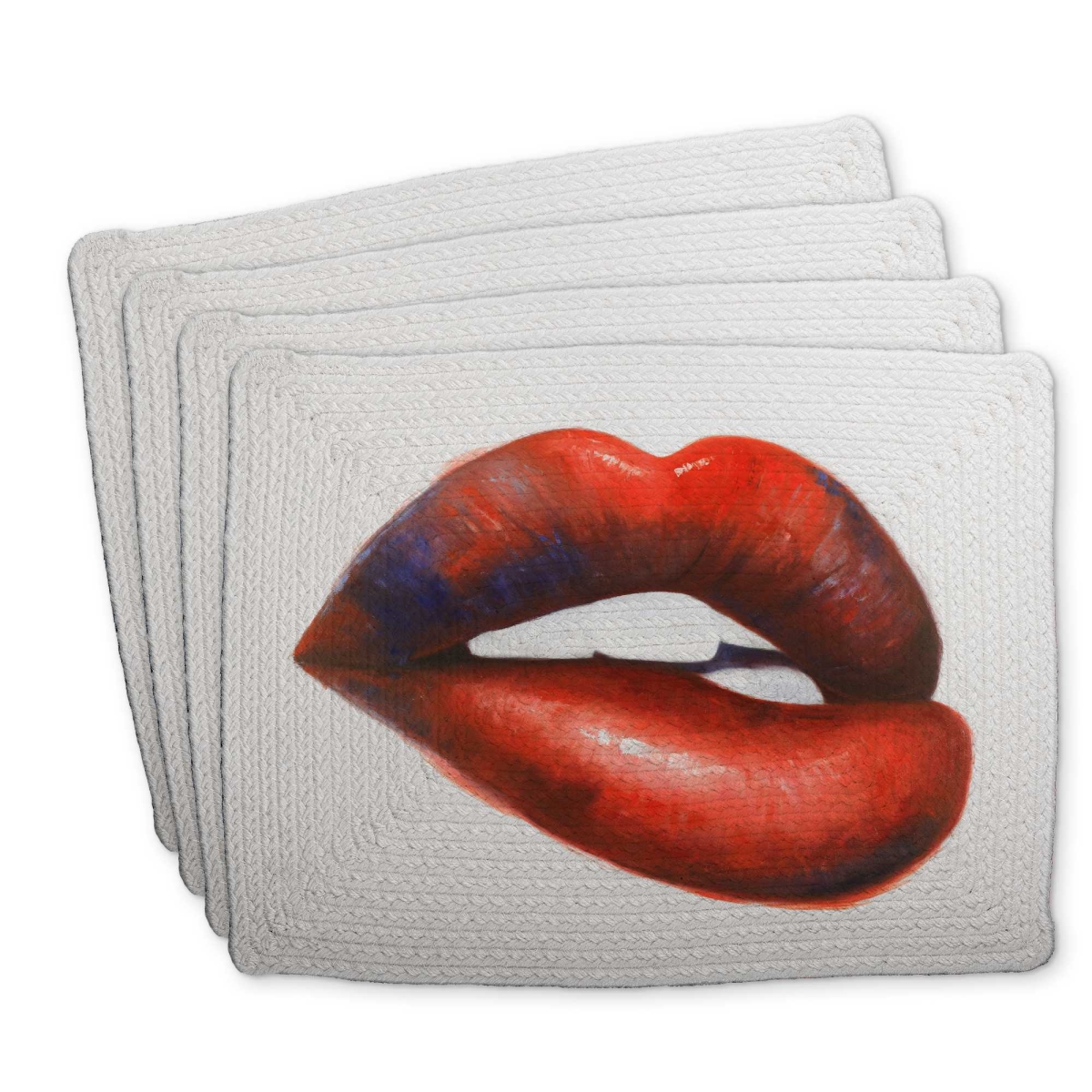 Picture of Begin Home Decor C4BP1418Z4N4BW 14 x 18 in. Beautiful Red Mouth Braided Polyester Placemat - Home Decor - Set of 4