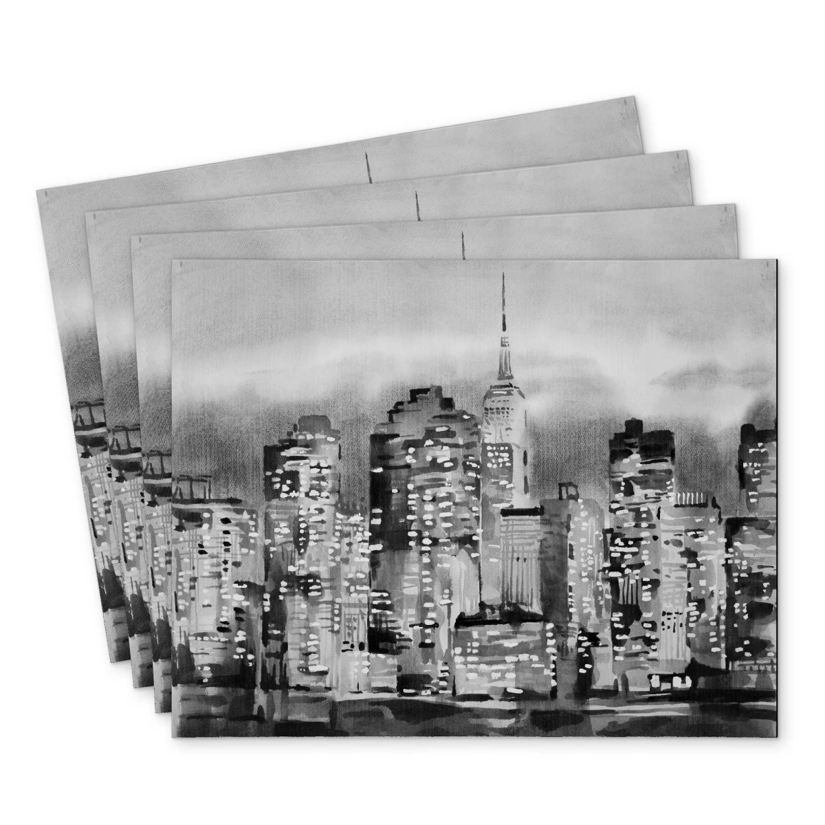 Picture of Begin Home Decor C4PP141843J826 14 x 18 in. Buildings in A Watercolor Cityscape Polyester Placemat - Set of 4