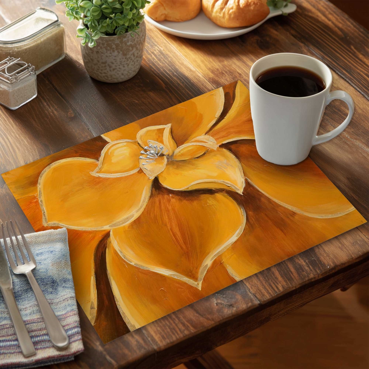 Picture of Begin Home Decor C4PP14186IZ2CF 14 x 18 in. Orange Flower Closeup Polyester Placemat - Home Decor Accent - Set of 4