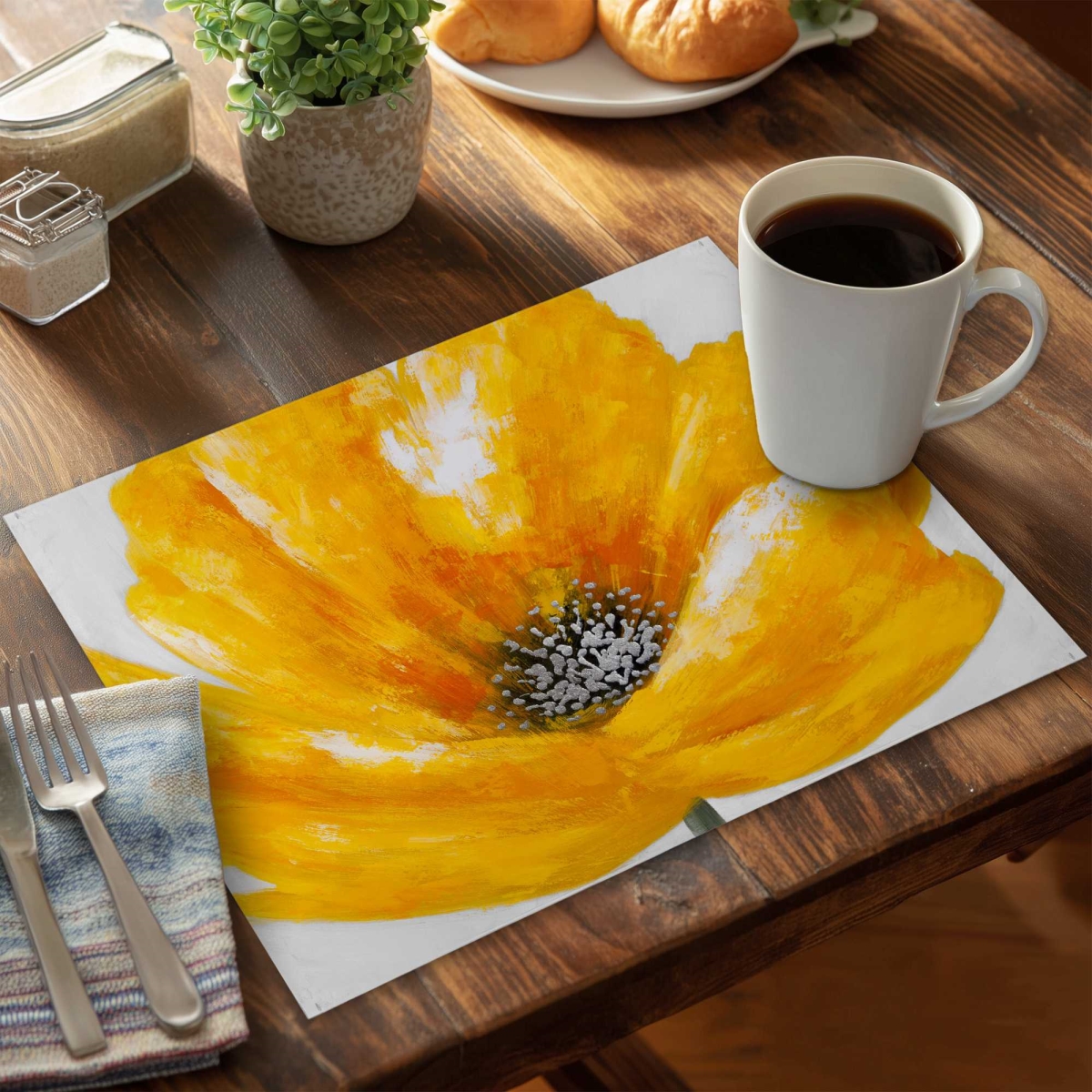 Picture of Begin Home Decor C4PP141894JAZ0 14 x 18 in. Beautiful Yellow Flower Polyester Placemat - Decor Accent - Set of 4