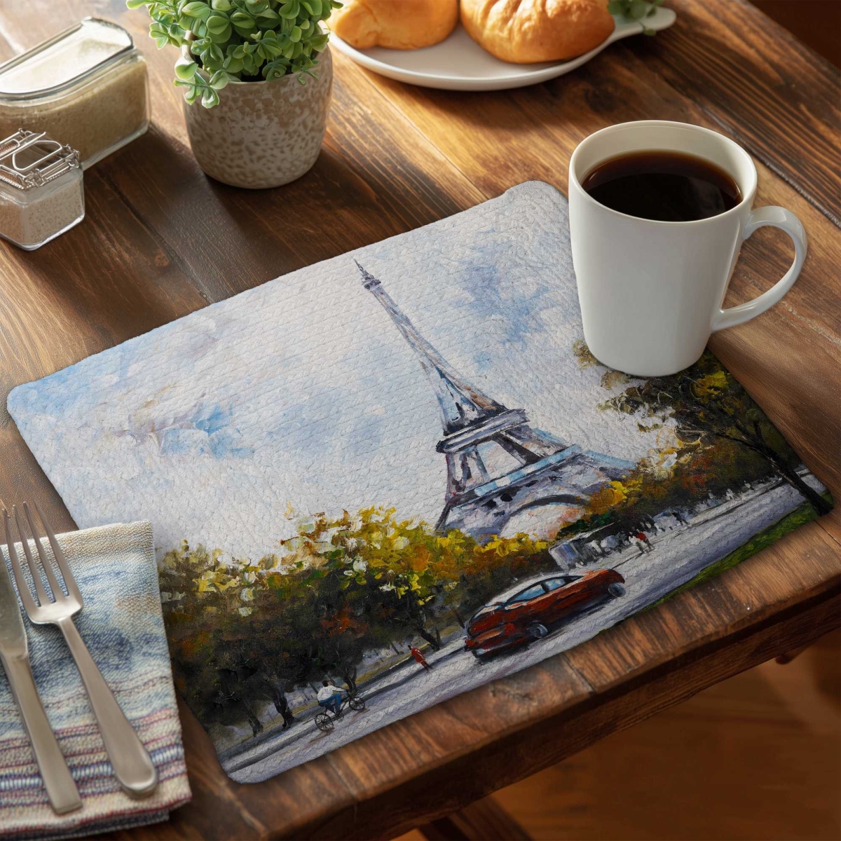Picture of Begin Home Decor C6BP14186KR5L3 14 x 18 in. Driving Near The Eiffel Tower - Braided Polyester Placemat - Set of 6