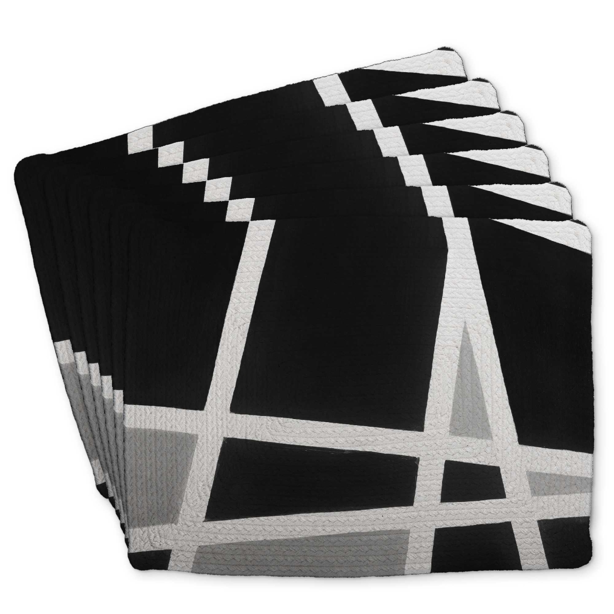Picture of Begin Home Decor C6BP14186U1LL7 14 x 18 in. Braided Polyester Placemats - Black & White Abstract Lines Set - Set of 6