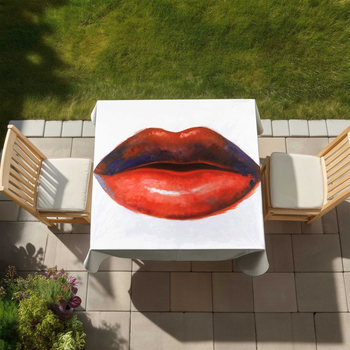 Picture of Begin Home Decor C1TC5858FBSE7X 58 x 58 in. Red Lipstick Tablecloth - Stylish Red Bedroom - Indoor & Outdoor
