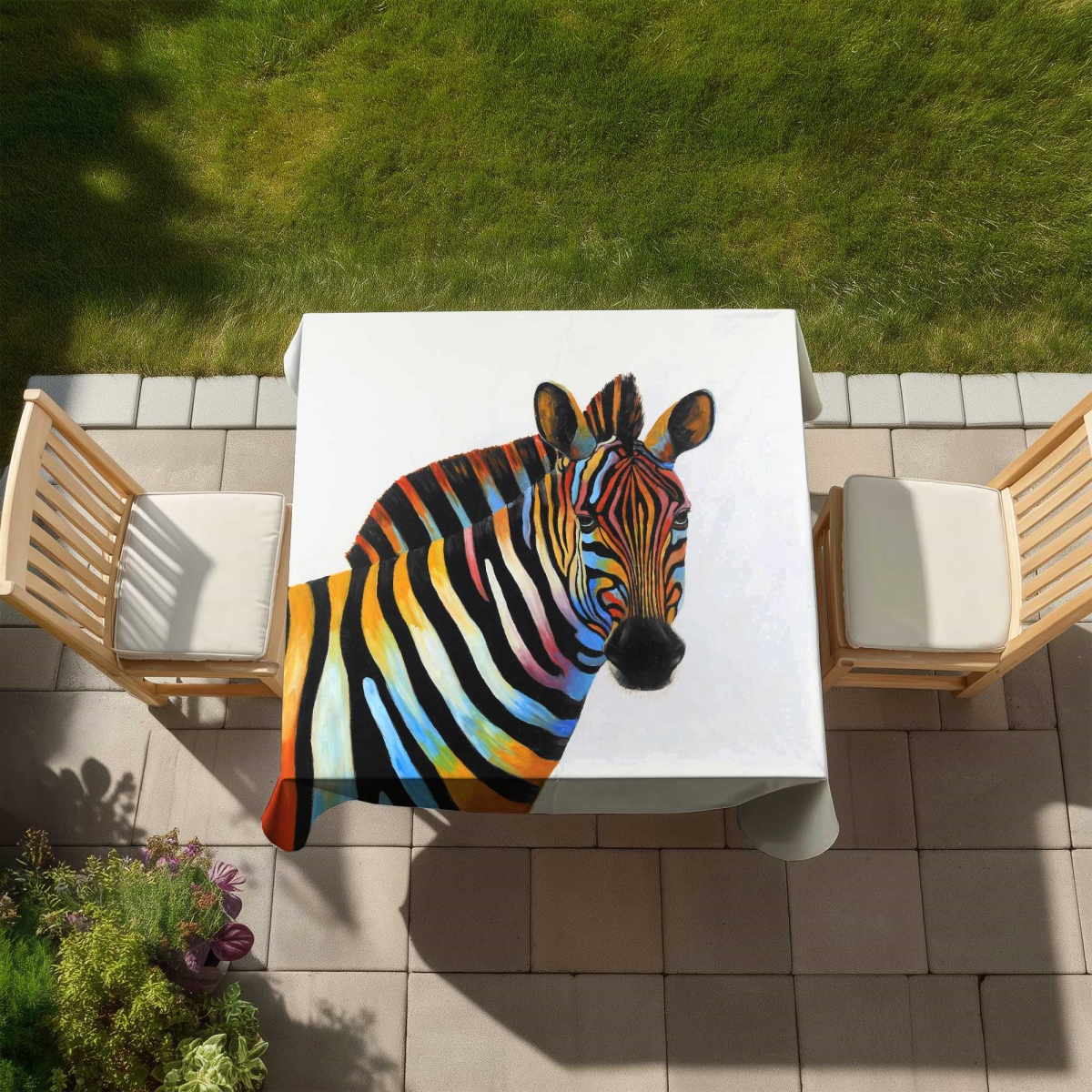 Picture of Begin Home Decor C1TC5858GKC4LX 58 x 58 in. Colorful Zebra Profile View Tablecloth - Exotic Animals
