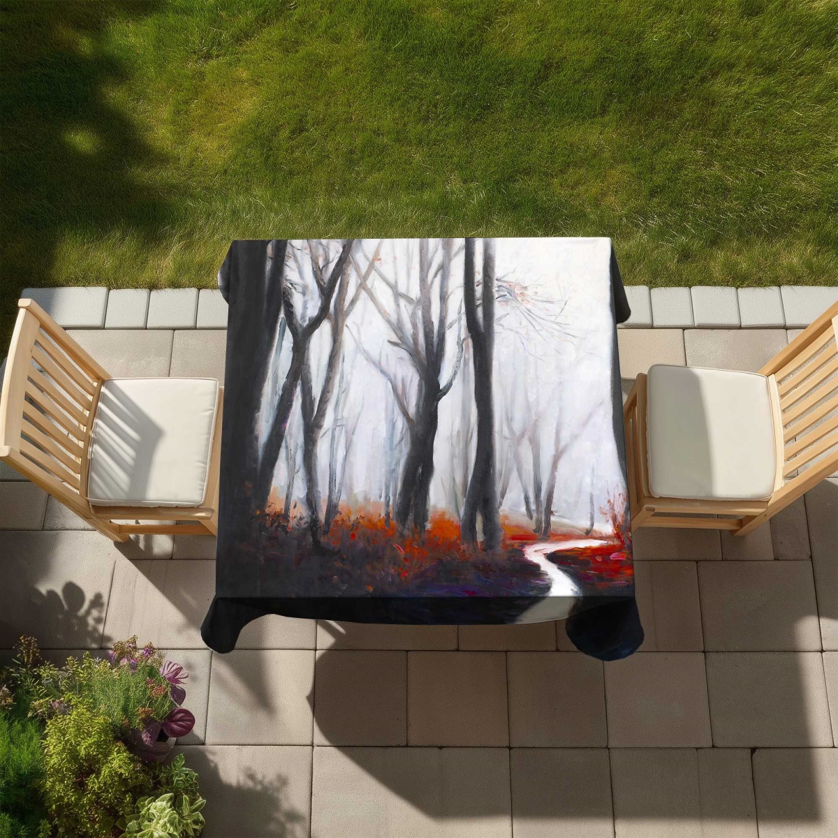 Picture of Begin Home Decor C1TC5858MD8E8Z 58 x 58 in. Mysterious Forest with Stream Tablecloth - Contemporary