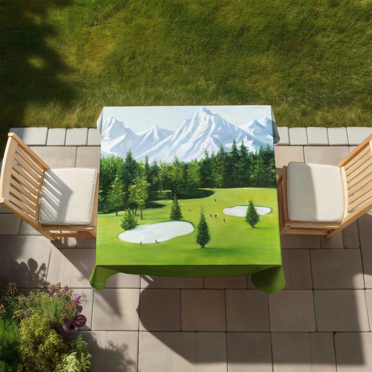 Picture of Begin Home Decor C1TC5858NMJSKS 58 x 58 in. Golf Course with Mountain View Tablecloth - Decor Hobbies