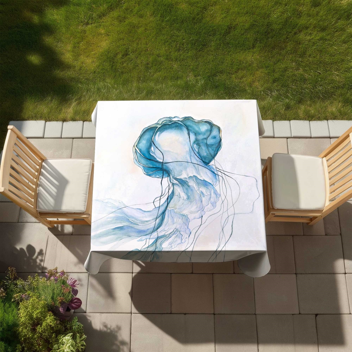 Picture of Begin Home Decor C1TC5858YSP6S8 58 x 58 in. Jellyfish Moving Tablecloth - Blue Animals Home Decor