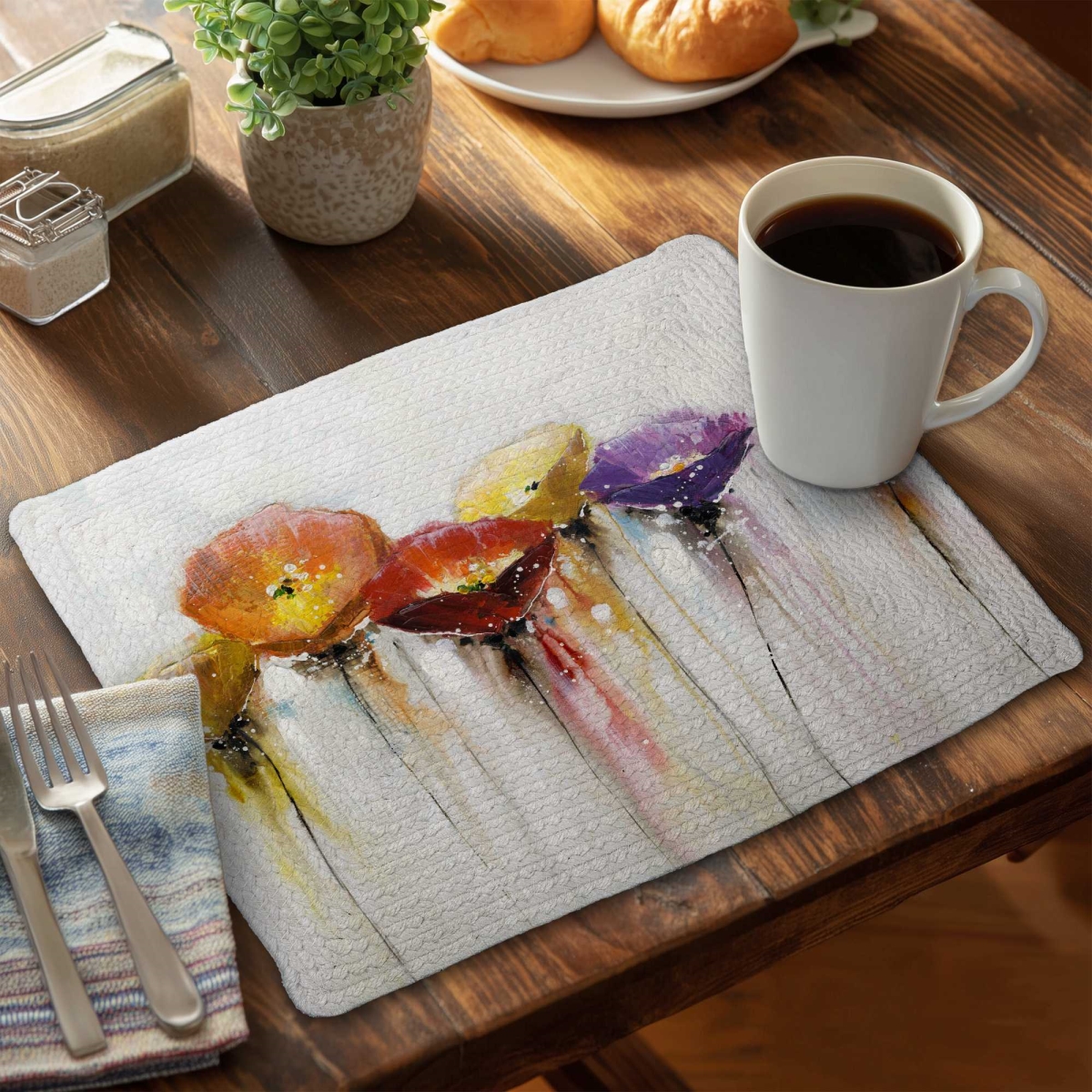 Picture of Begin Home Decor C4BP1418K9GLUD 14 x 18 in. Multiple Colorful Abstract Flowers Braided Polyester Placemat - Set of 4