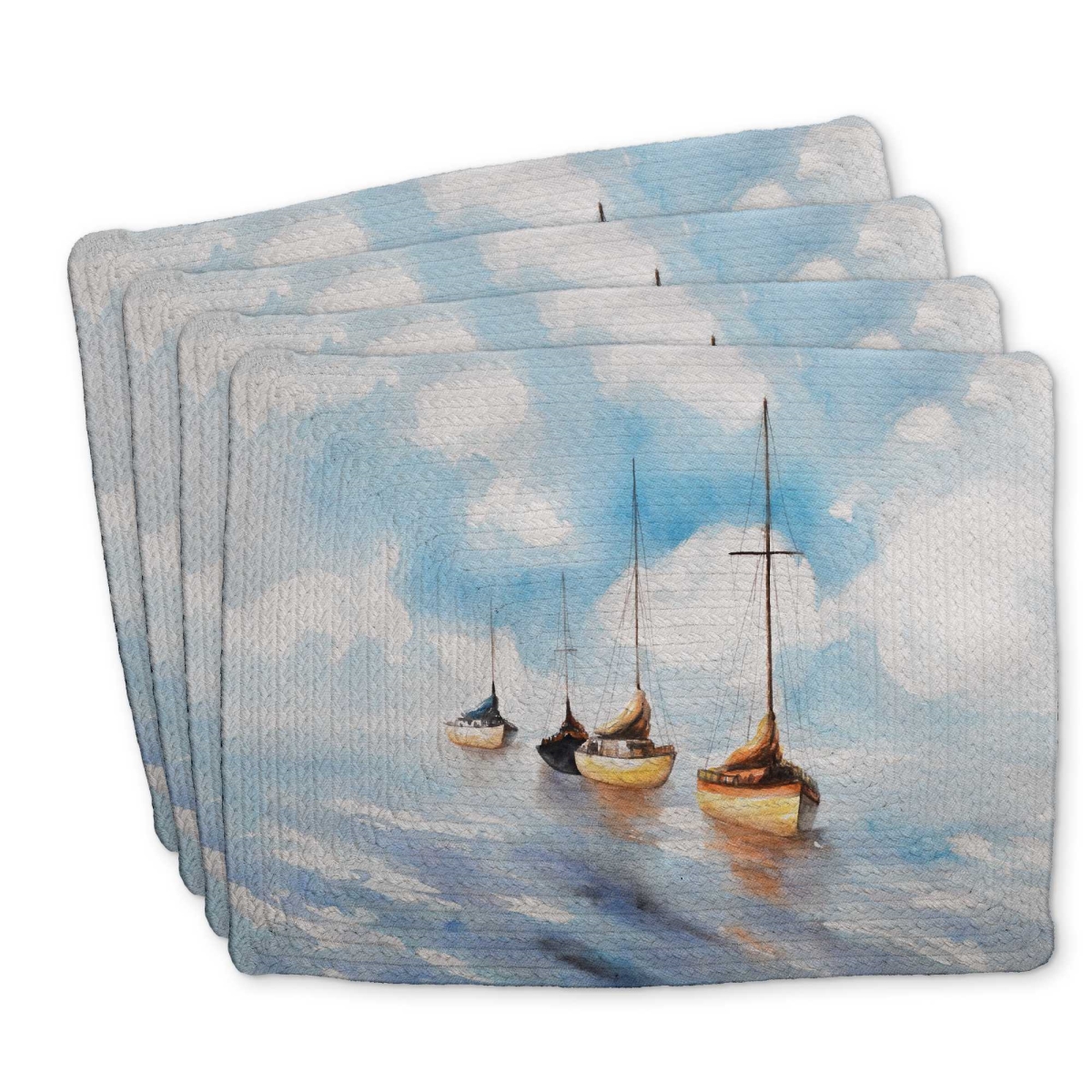 Picture of Begin Home Decor C4BP1418KDYGTA 14 x 18 in. Sailboats in the Sea Braided Polyester Placemat - Home Decor - Set of 4