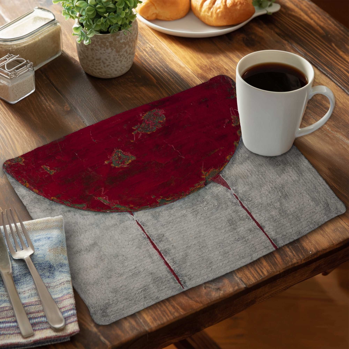 Picture of Begin Home Decor C4BP1418L1JCT1 14 x 18 in. Red Half Circle Braided Polyester Placemat for Home Decor - Set of 4
