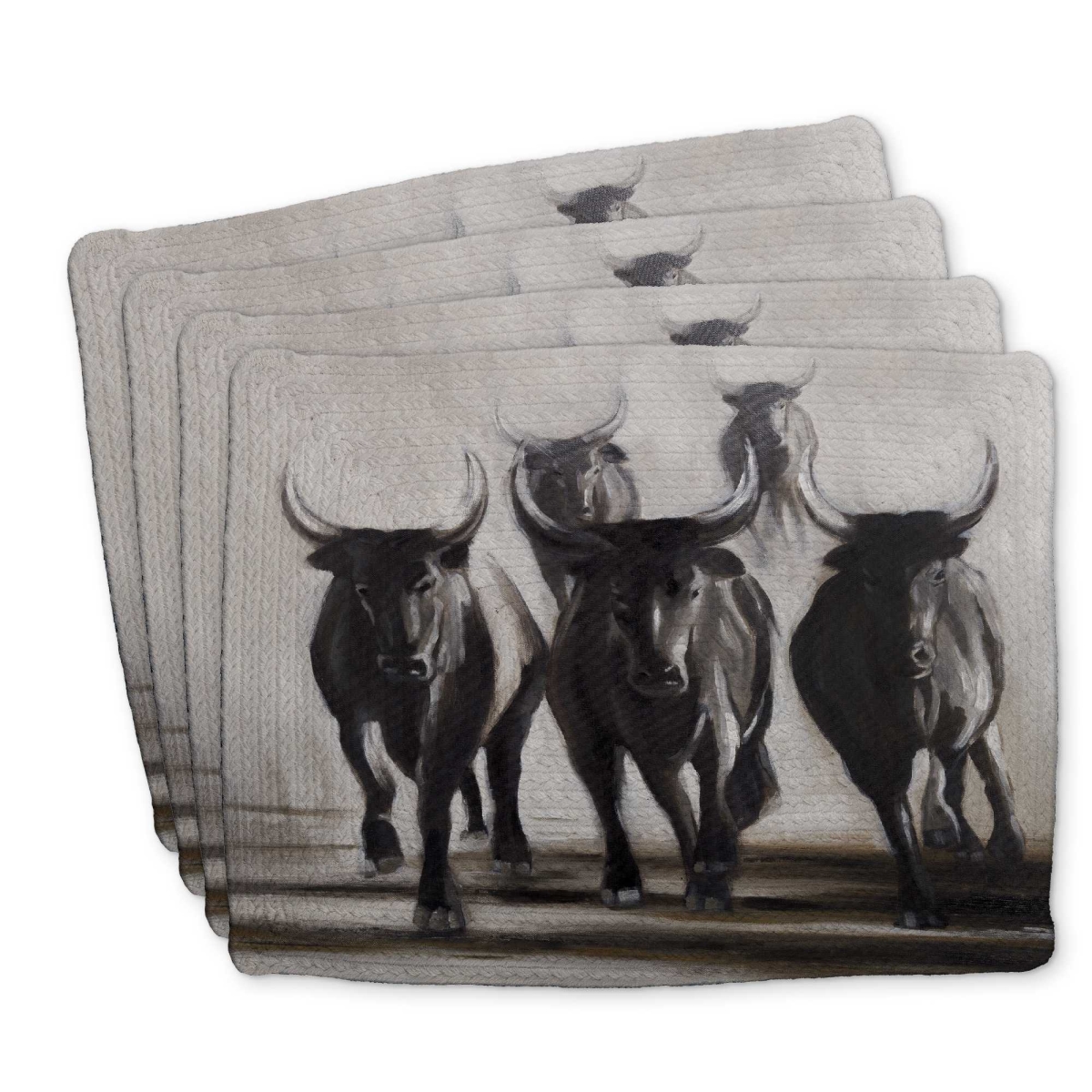 Picture of Begin Home Decor C4BP1418NKT1WA 14 x 18 in. Running Fierce Bulls - Braided Polyester Placemat for Decor - Set of 4