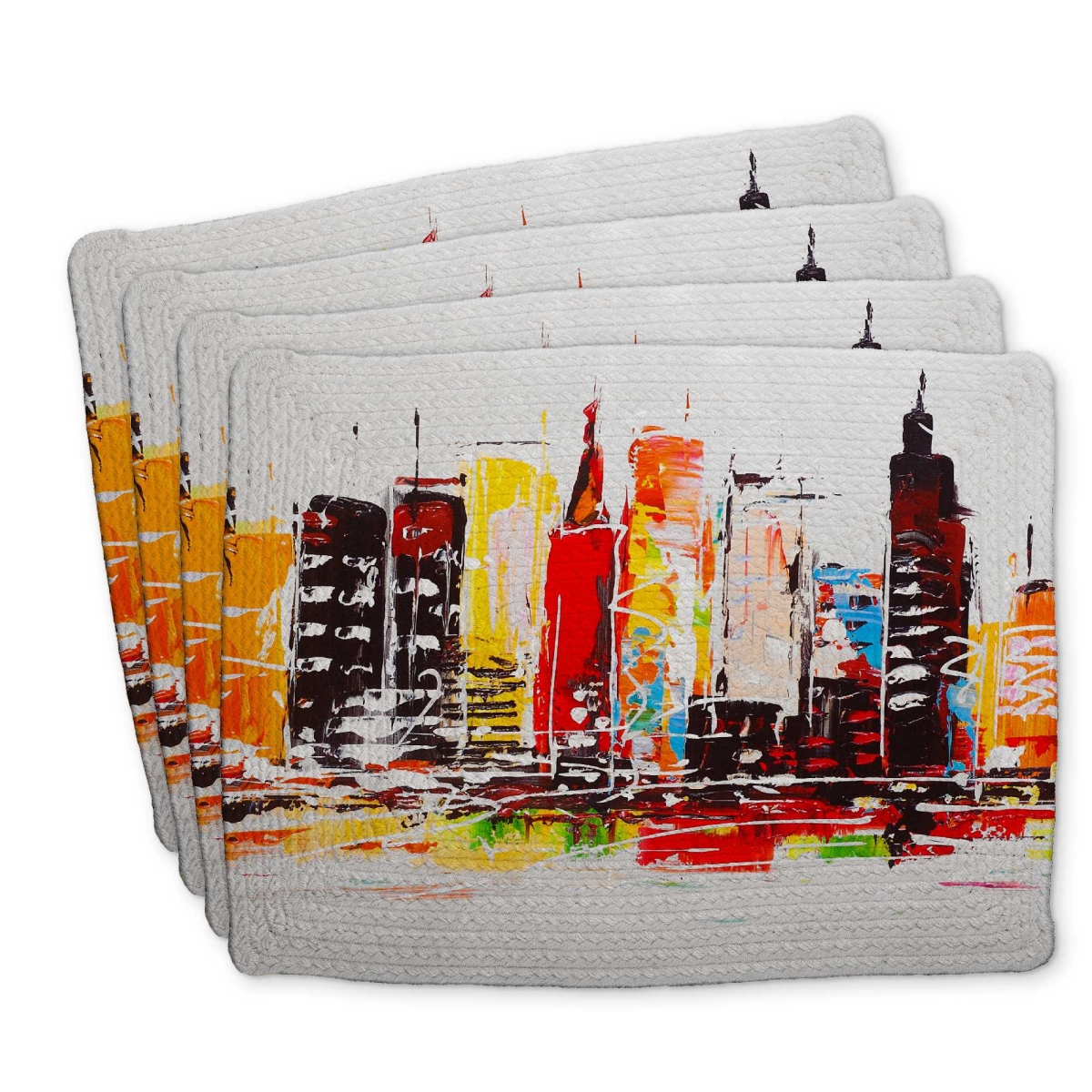 Picture of Begin Home Decor C4BP1418T7DYZ2 14 x 18 in. City in Bright Colors - Braided Polyester Placemat - Set of 4