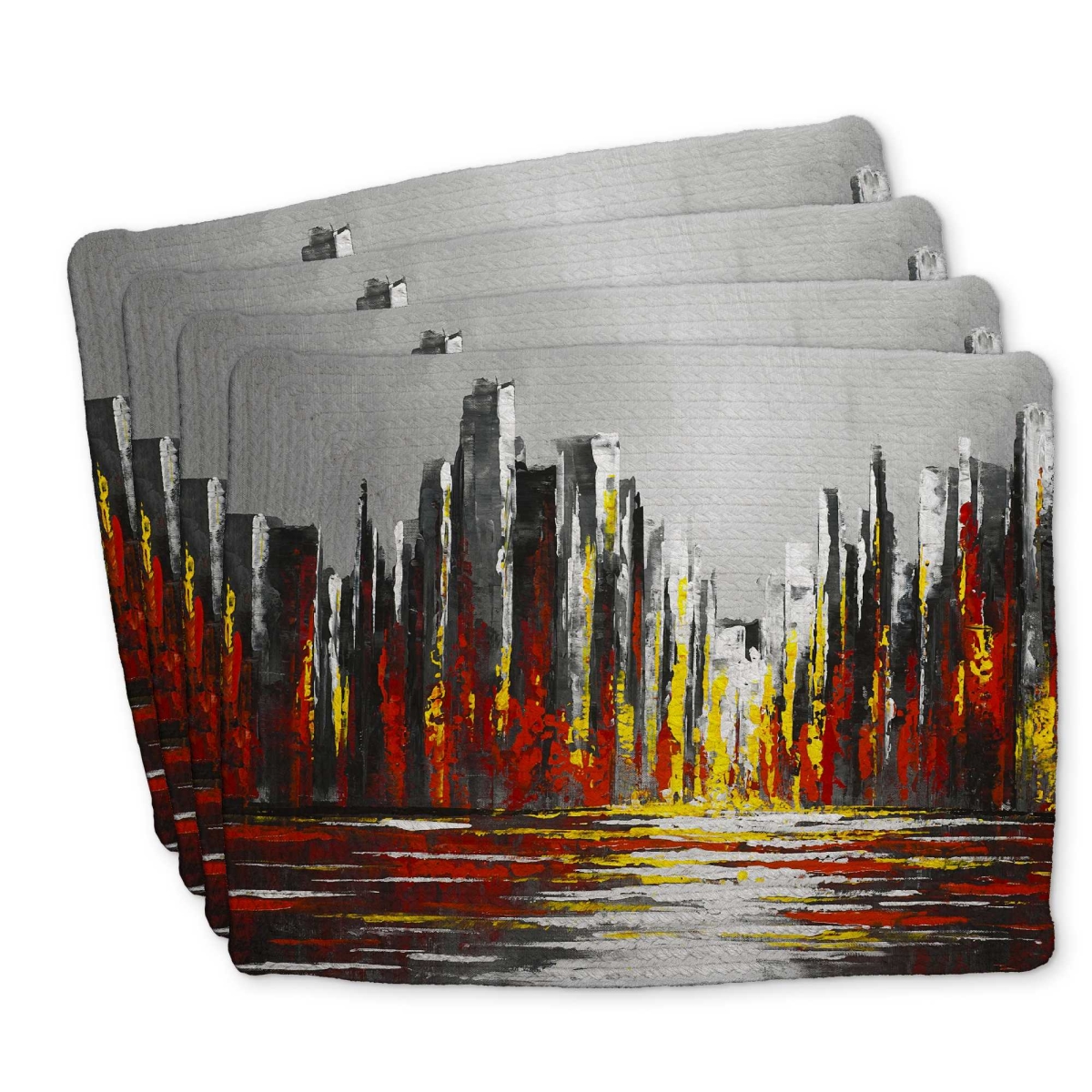 Picture of Begin Home Decor C4BP1418VU86BL 14 x 18 in. Abstract Red Skyline Braided Polyester Placemat - Home Decor - Set of 4