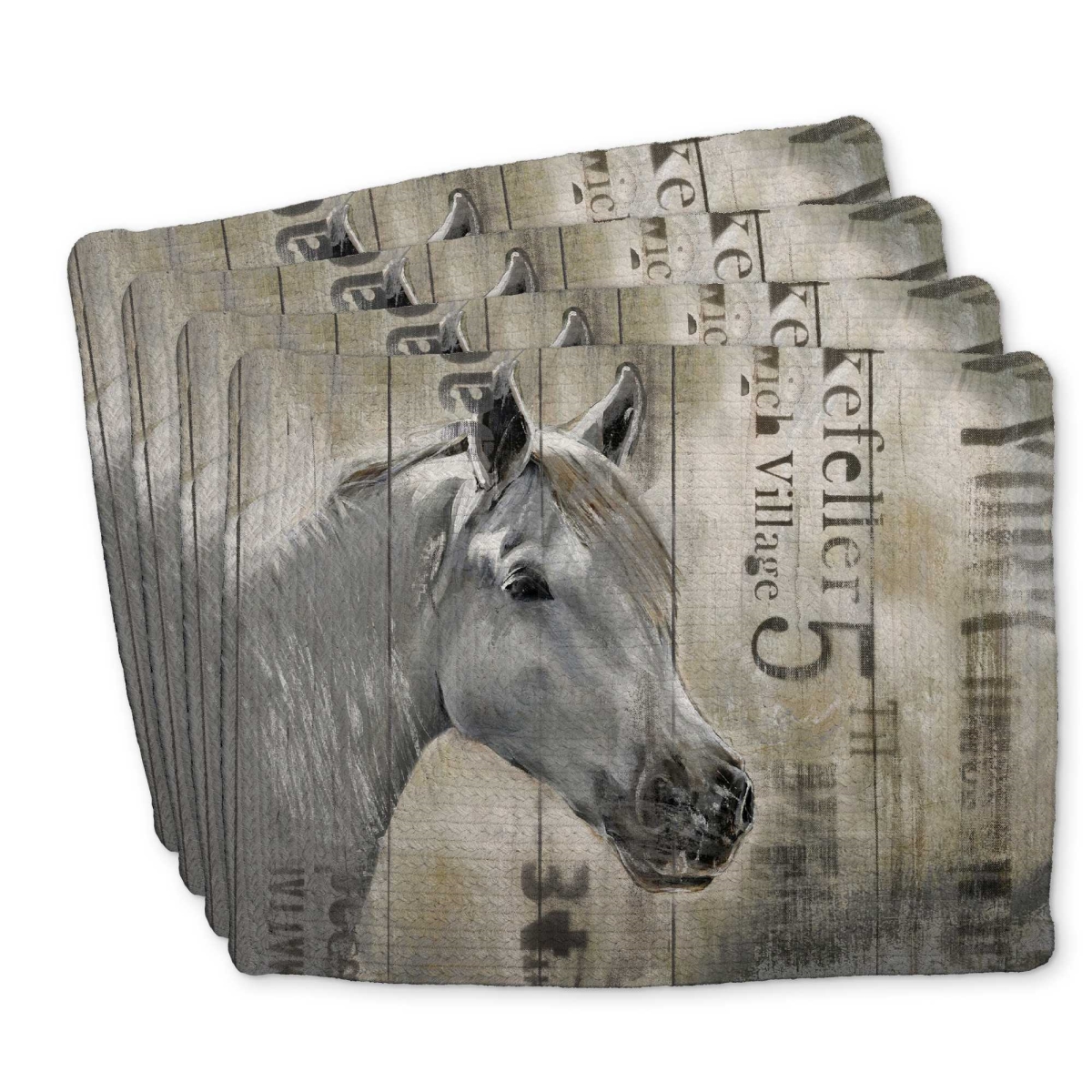 Picture of Begin Home Decor C4BP1418VUNDX9 14 x 18 in. Rustic White Horse Braided Polyester Placemat - Home Decor - Set of 4