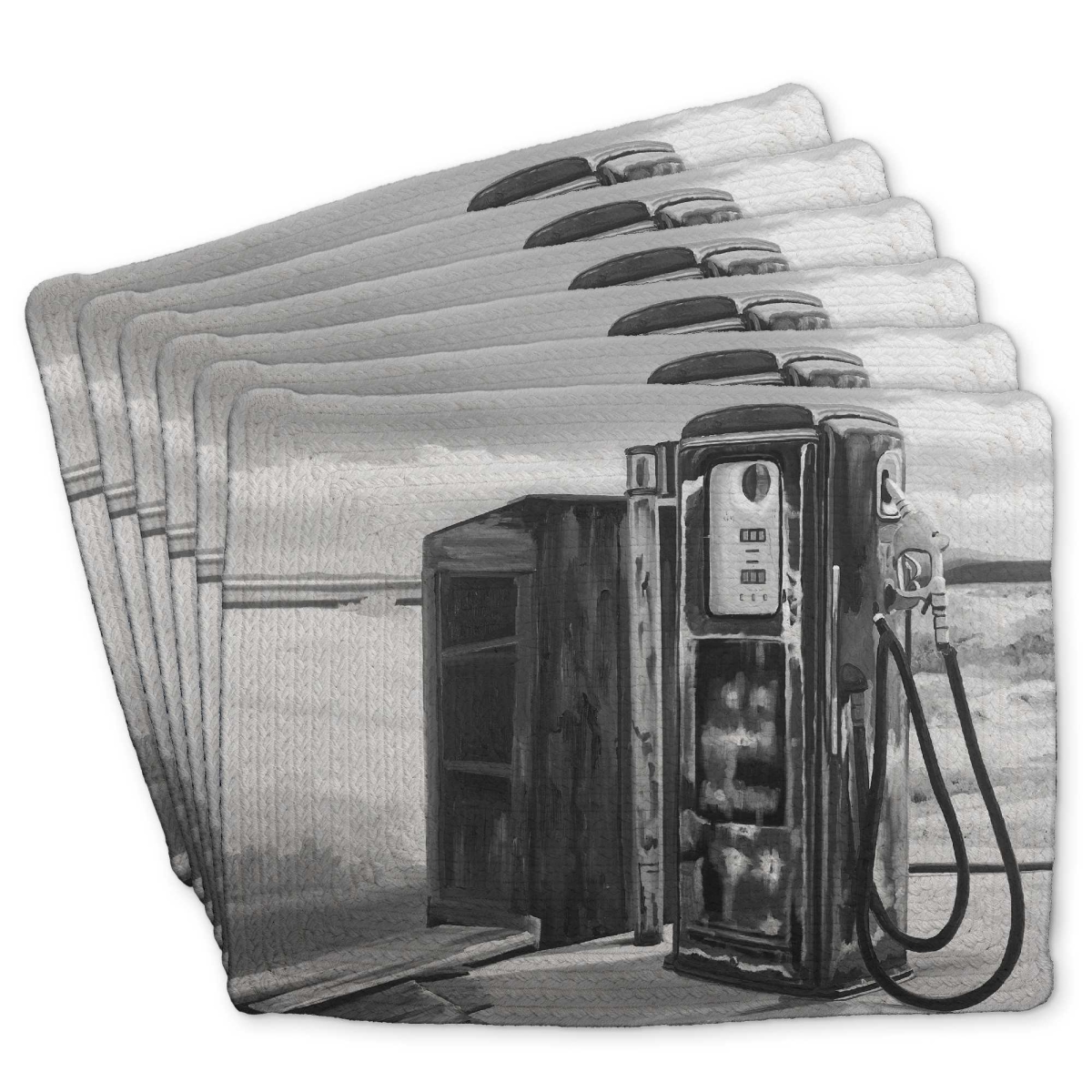 Picture of Begin Home Decor C6BP141843TY9W 14 x 18 in. Old Gas Pump Braided Polyester Placemat - Home Decor Accent - Set of 6