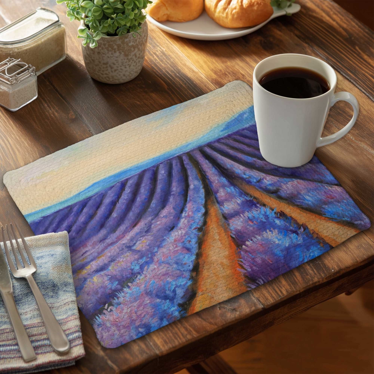Picture of Begin Home Decor C6BP14185Z40TC 14 x 18 in. Lavender Fields Braided Polyester Placemat for Home Decor - Set of 6