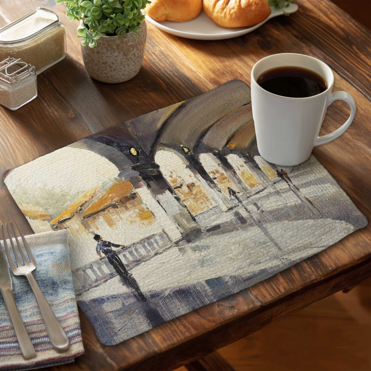 Picture of Begin Home Decor C4BP14183BGKKI 14 x 18 in. People in A Spacious Hall - Braided Polyester Placemat - Set of 4