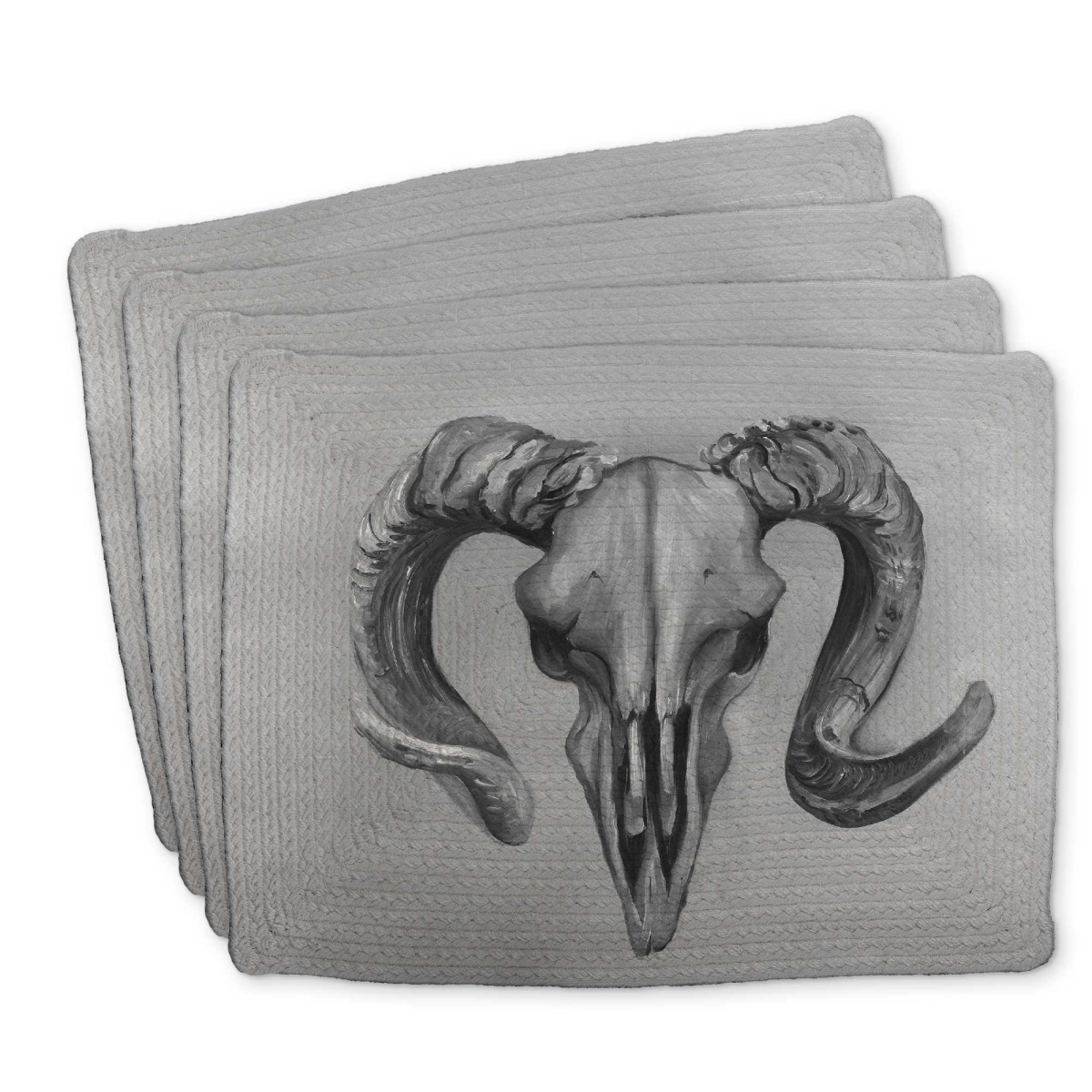 Picture of Begin Home Decor C4BP141846E46A 14 x 18 in. Grayscale Aries Skull Braided Polyester Placemat - Decor - Set of 4