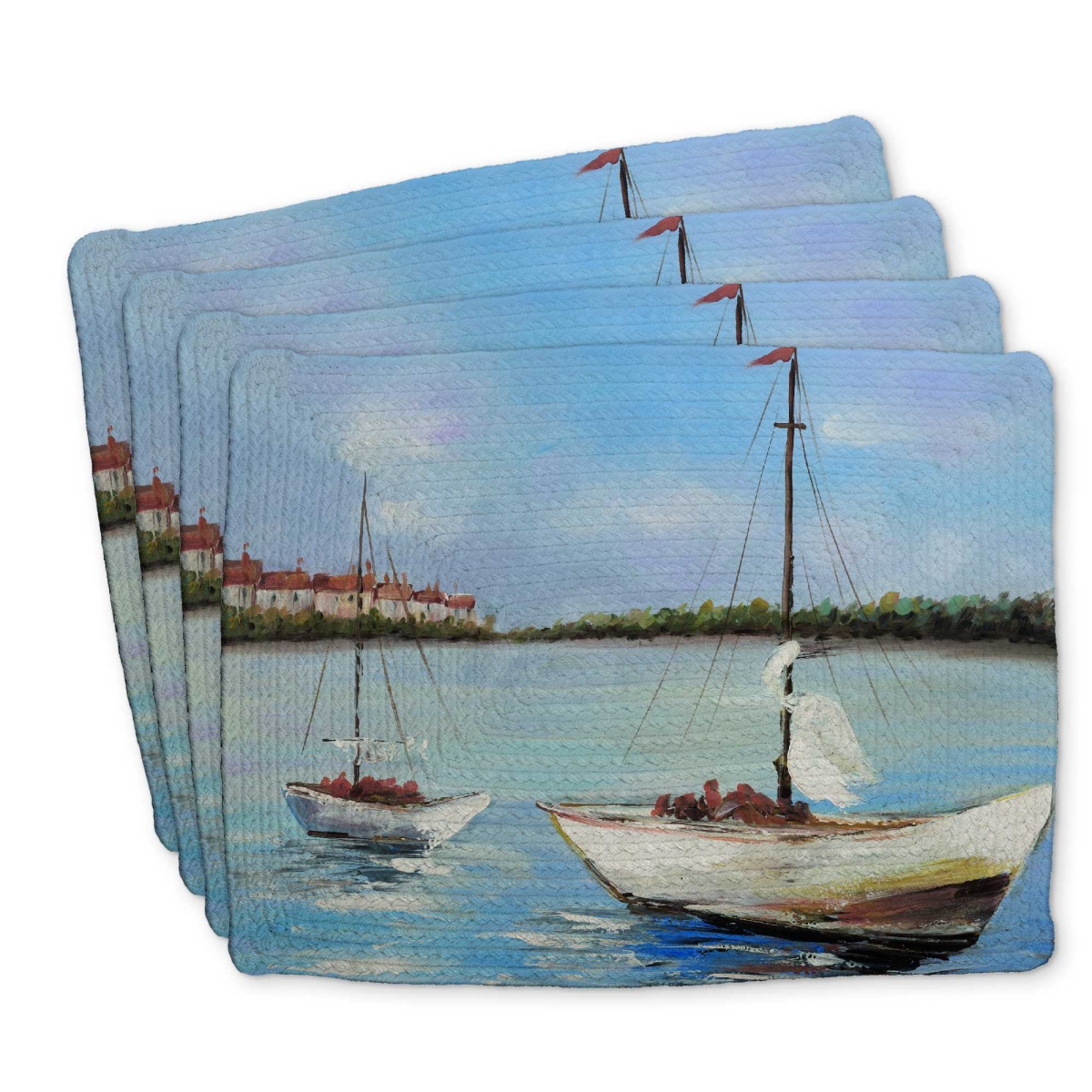 Picture of Begin Home Decor C4BP1418G9QONM 14 x 18 in. Two Boats Sailing on the Water Braided Polyester Placemat - Set of 4